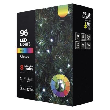Corrente de Natal exterior LED RGB 96xLED/8 funções 15m IP44