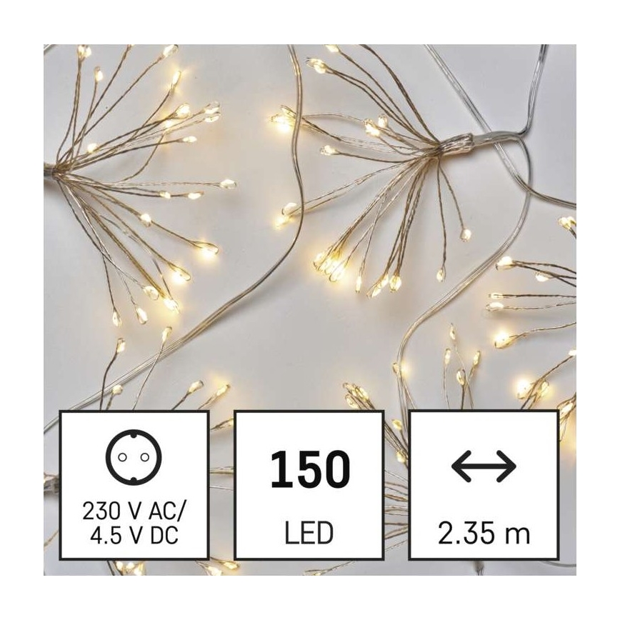 Corrente de Natal LED 150xLED/5,35m branco quente