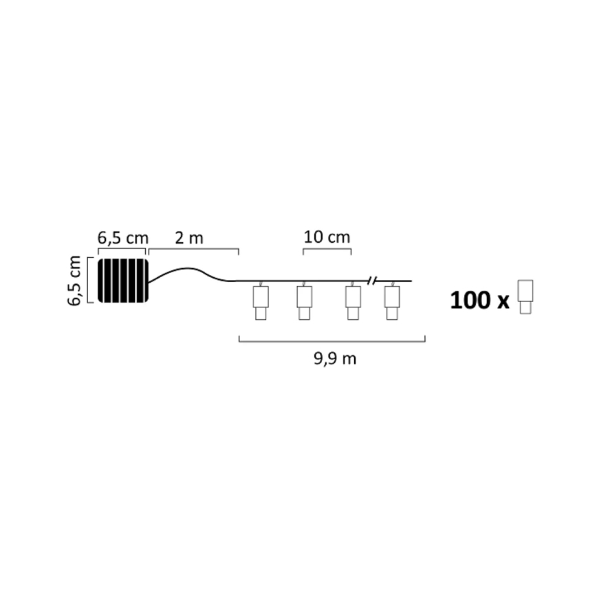 Corrente solar LED SHINE 100xLED/1,2V 11, 9 m IP44