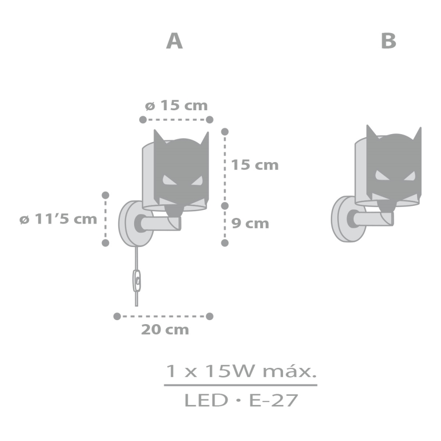 Dalber 61809 - Iluminação de parede para crianças DARK HERO 1xE27/15W/230V