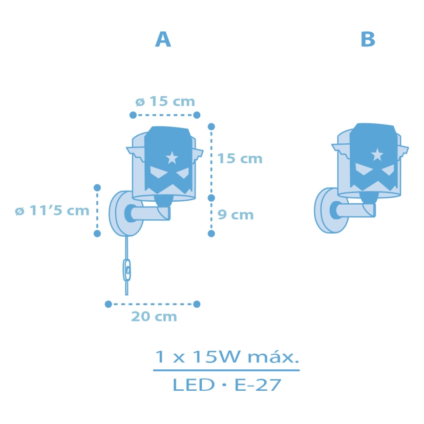 Dalber 61819 - Iluminação de parede para crianças AZUL HERO 1xE27/15W/230V