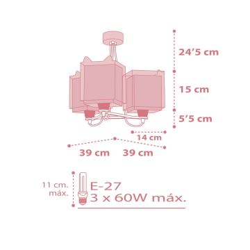 Dalber 64587 - Candelabro de criança LITTLE FOX 3xE27/60W/230V