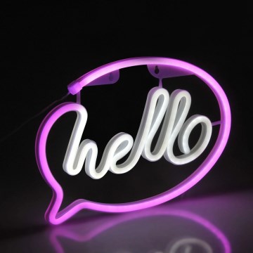 Decoração de parede LED com néons HELLO LED/3W/3xAA USB rosa