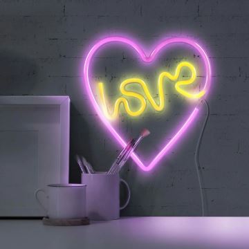 Decoração de parede LED com néons LOVE LED/3W/3xAA rosa