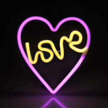 Decoração de parede LED com néons LOVE LED/3W/3xAA rosa