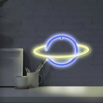 Decoração de parede LED com néons PLANET LED/3W/3xAA USB azul/amarelo