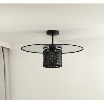 Duolla - Candeeiro integrado TOKYO RATTAN 1xE27/15W/230V preto/prateado