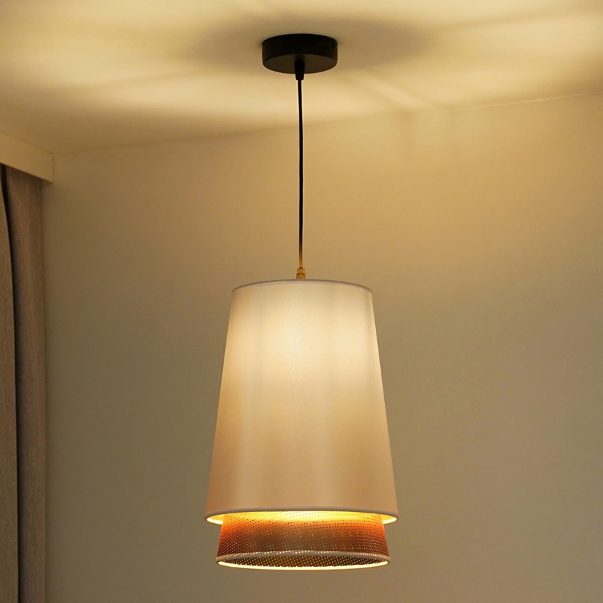 Duolla - Candeeiro suspenso BELL SHINY 1xE27/15W/230V branco/cobre