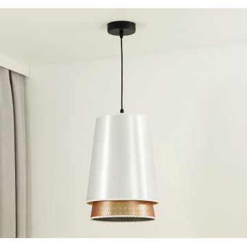 Duolla - Candeeiro suspenso BELL SHINY 1xE27/15W/230V branco/cobre