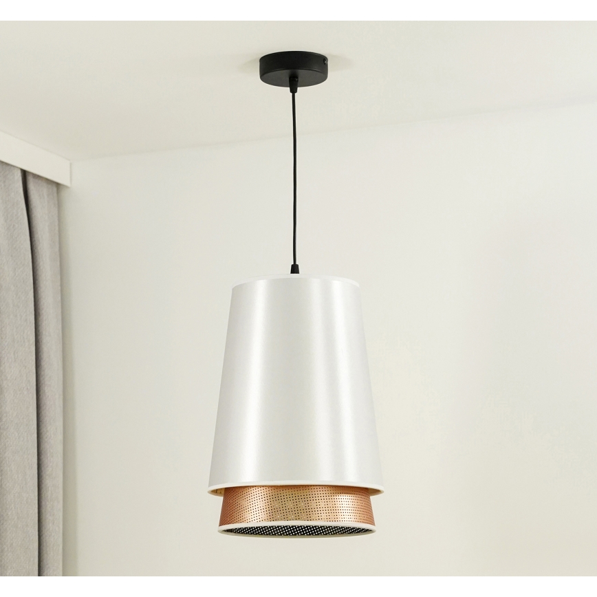 Duolla - Candeeiro suspenso BELL SHINY 1xE27/15W/230V branco/cobre