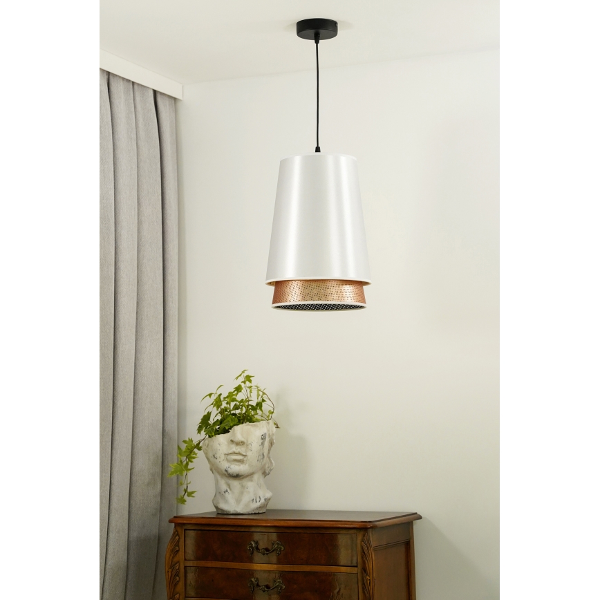 Duolla - Candeeiro suspenso BELL SHINY 1xE27/15W/230V branco/cobre