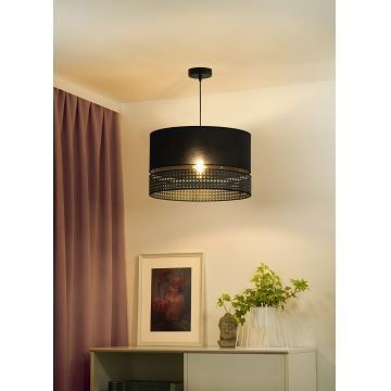 Duolla - Candeeiro suspenso DOUBLE RATTAN 1xE27/15W/230V preto