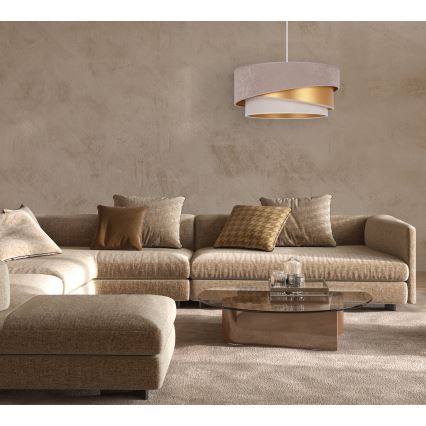 Duolla - Candeeiro suspenso KOBO 1xE27/15W/230V diâmetro 45 cm bege/dourado/creme