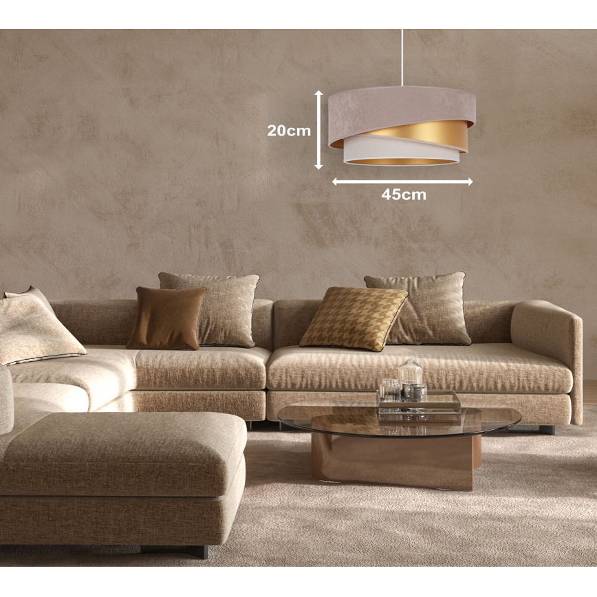 Duolla - Candeeiro suspenso KOBO 1xE27/15W/230V diâmetro 45 cm bege/dourado/creme