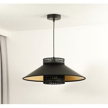 Duolla - Candeeiro suspenso RIO RATTAN 1xE27/15W/230V preto/dourada