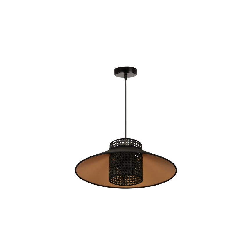 Duolla - Candeeiro suspenso RIO RATTAN 1xE27/15W/230V preto/dourada