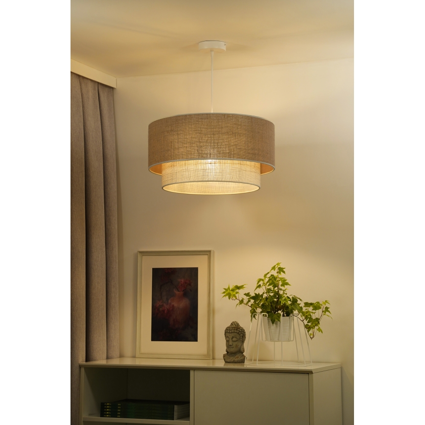 Duolla - Candeeiro suspenso YUTE BOHO 3xE27/15W/230V diâmetro 60 cm castanho/cinzento