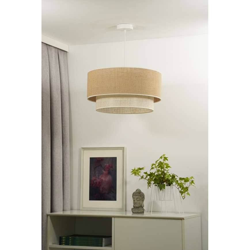 Duolla - Candeeiro suspenso YUTE BOHO 3xE27/15W/230V diâmetro 60 cm castanho/cinzento