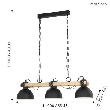 Eglo - Candeeiro suspenso 3xE27/28W/230V - FSC certificado