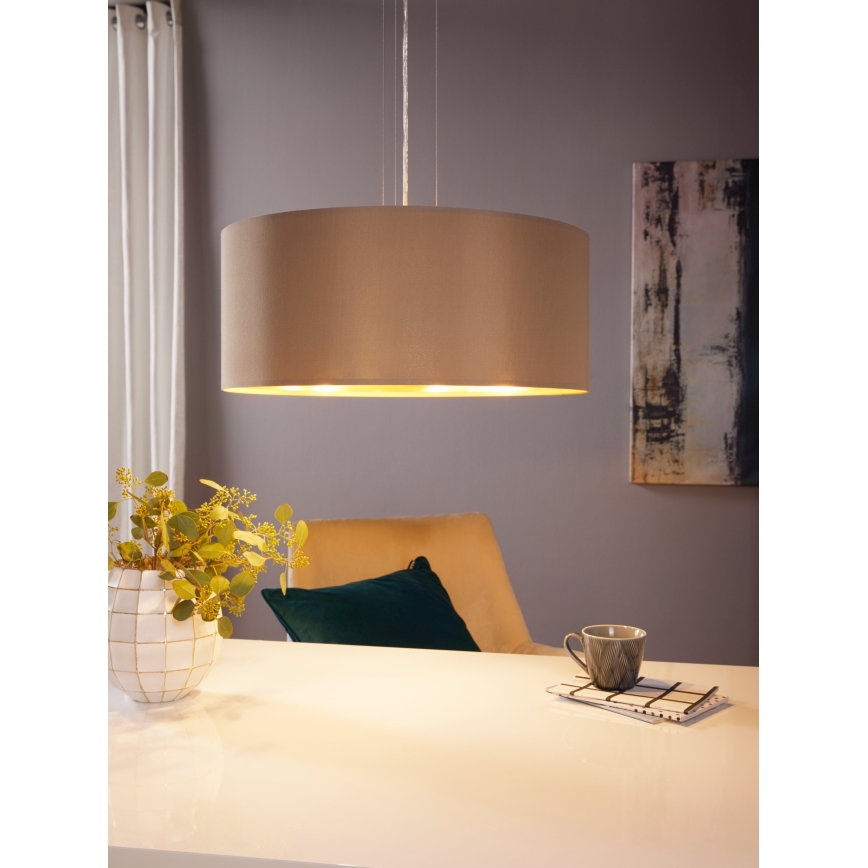 Eglo 78693 - Candeeiro suspenso MASERLO 3xE27/60W/230V diâmetro 53 cm bege/cobre