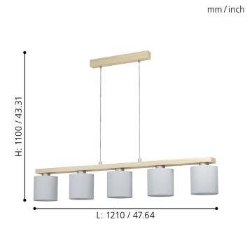 Eglo - Candeeiro suspenso 5xE27/28W/230V - FSC certificado