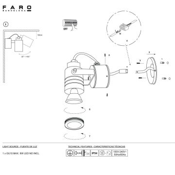 FARO 70260 - Luz de parede de exterior LIT 1xGU10/8W/230V IP54