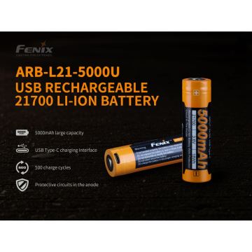 Fenix FE21700USB - 1pc Pilha recarregável USB/3,6V 5000 mAh