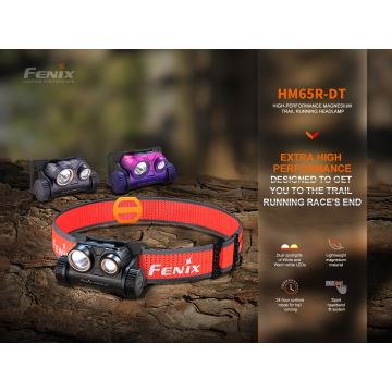 Fenix HM65RDTNEB -Lanterna de cabeça recarregável LED LED/USB IP68 1500 lm 300 h roxo/rosa