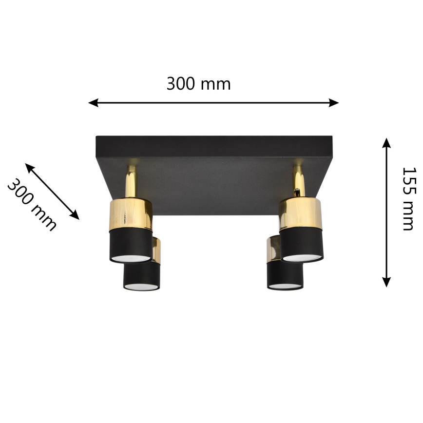 Foco LED TUBSSON 4xGU10/4,8W/230V preto/dourada