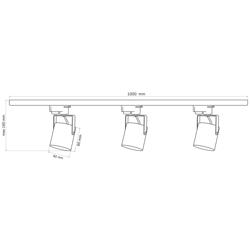 Foco para sistema de carril MINOR 3xGU10/10W/230V + 1 m carril sistema preto