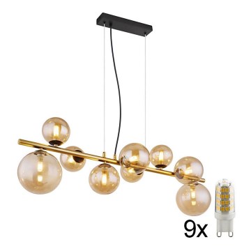 Globo - Candelabro suspenso LED 9xG9/3W/230V latão