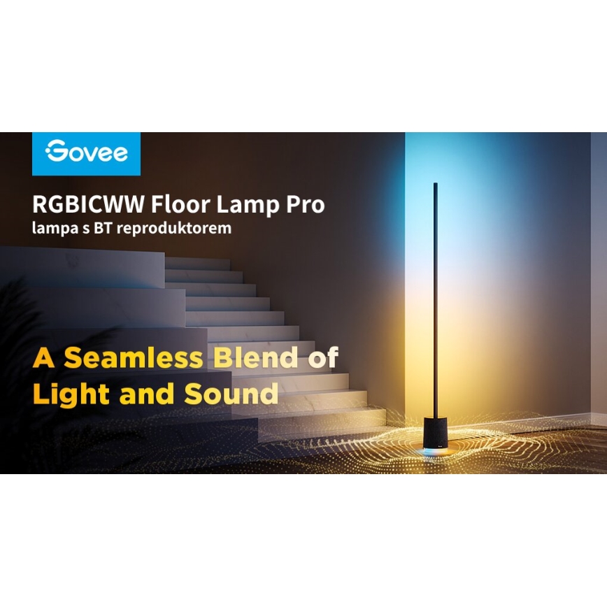 Govee - Candeeiro de chão LED com coluna Pro RGBICWW 2200-6500K Wi-Fi + comando