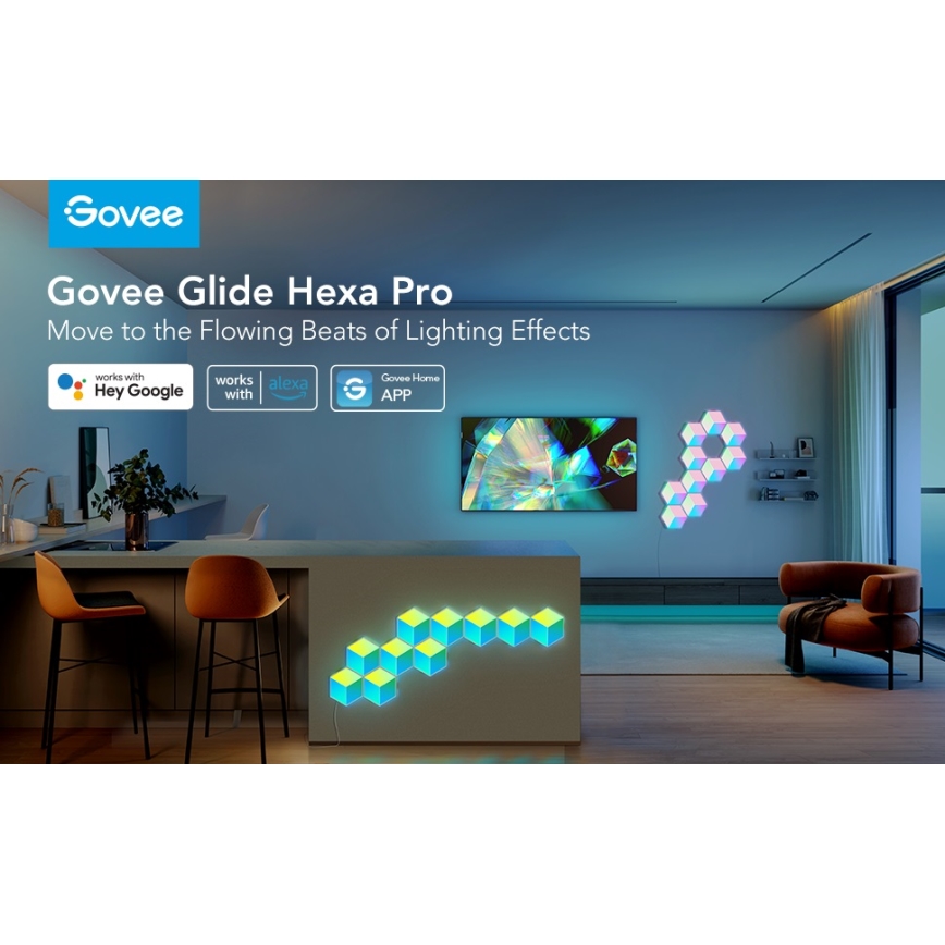 Govee - CONJUNTO 10x Iluminação LED Glide Hexa Pro LED Smart RGBIC Wi-Fi