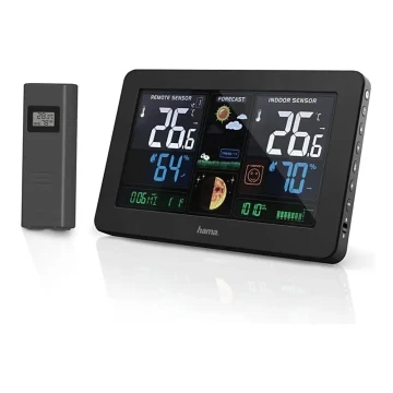 Hama - Estação meteorológica com visor LCD a cores e relógio despertador + USB preto