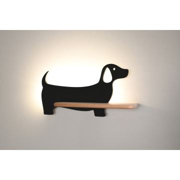 Iluminação de parede de criança LED com uma prateleira DOG LED/5W/230V preto/madeira