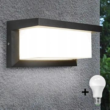 Iluminação de parede exterior LED com lâmpada e sensor de anoitecer NEELY 1xE27/9W/230V IP54 antracite