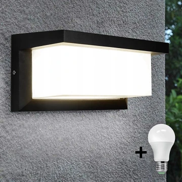 Iluminação de parede exterior LED com lâmpada e sensor de anoitecer NEELY 1xE27/9W/230V IP54 preto