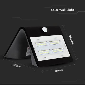Iluminação de parede solar LED com sensor LED/3W/3,7V 3000/4000K IP65 preta