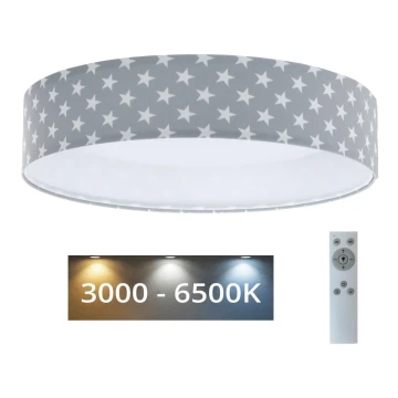 Iluminação de teto LED com regulação SMART GALAXY KIDS LED/24W/230V 3000-6500K estrelas cinzento/branco + controlo remoto