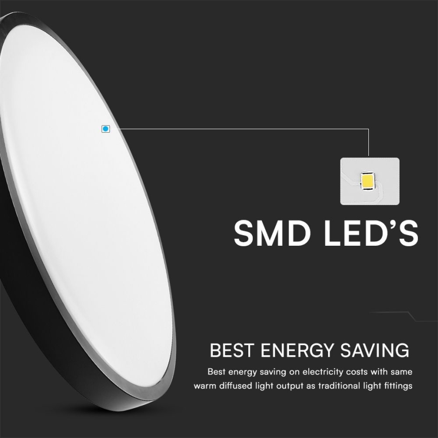 Iluminação de teto para casa de banho LED com sensor SAMSUNG CHIP LED/18W/230V IP44 4000K diâmetro 29 cm preto + comando