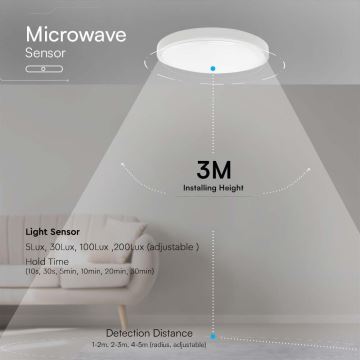 Iluminação de teto para casa de banho LED com sensor SAMSUNG CHIP LED/18W/230V IP44 4000K diâmetro 29 cm branco + comando