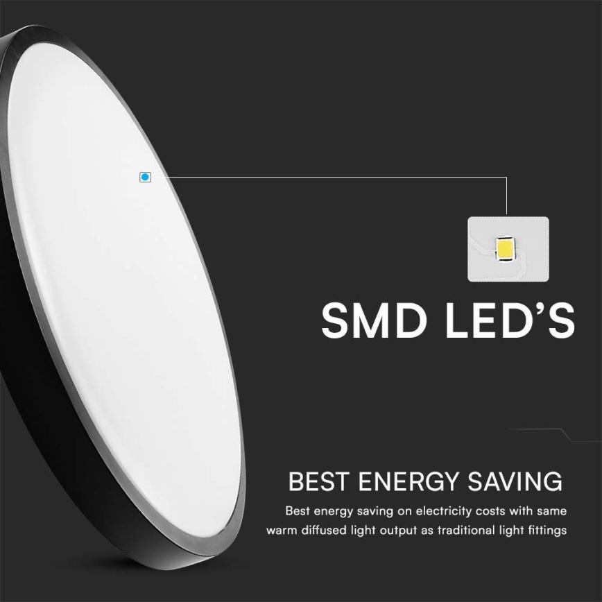 Iluminação de teto para casa de banho LED SAMSUNG CHIP LED/18W/230V IP44 3000K diâmetro 25 cm preto