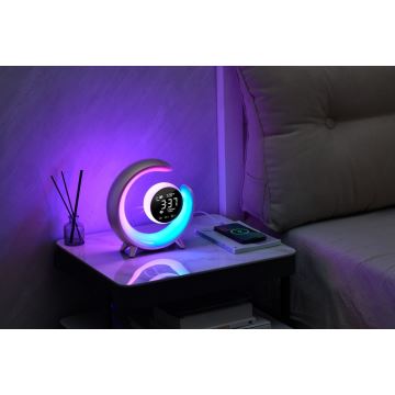 Candeeiro de mesa LED RGBW com regulação com despertador LED/20W/5V USB prateado