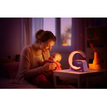 Candeeiro LED RGB com regulação,  despertador e carregamento Qi 30W/230V dourado