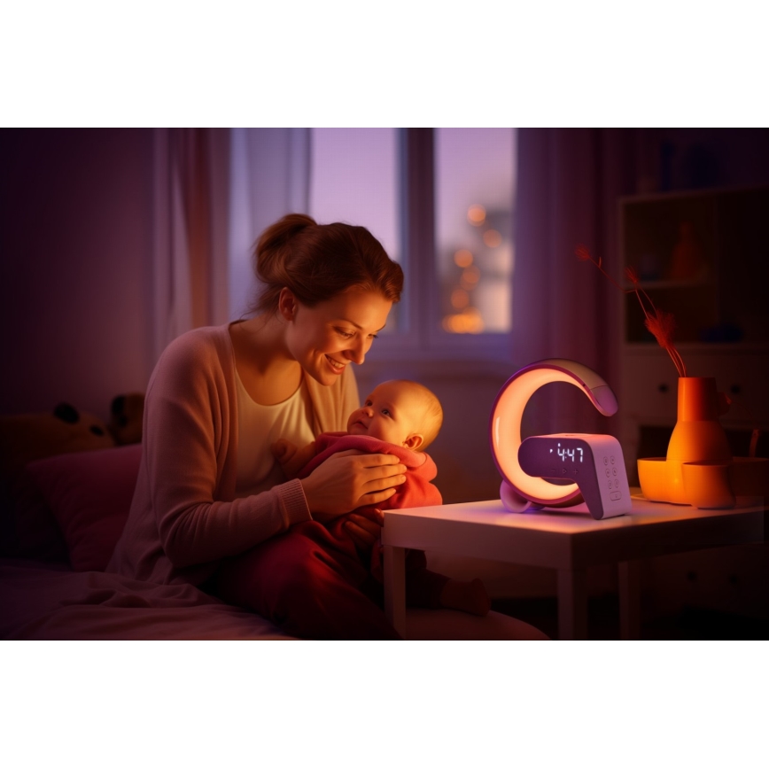 Candeeiro LED RGB com regulação,  despertador e carregamento Qi 30W/230V dourado