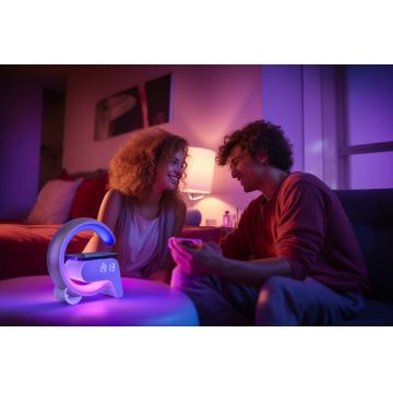 Candeeiro LED RGB com regulação,  despertador e carregamento Qi 30W/230V dourado