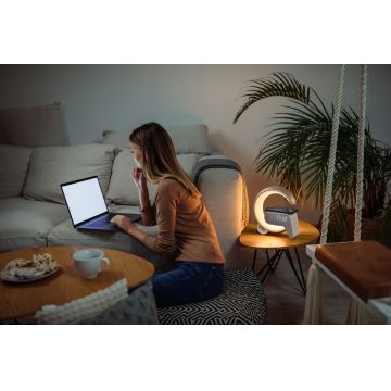 Candeeiro LED RGB com regulação,  despertador e carregamento Qi 30W/230V dourado