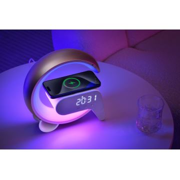 Candeeiro LED RGB com regulação,  despertador e carregamento Qi 30W/230V dourado