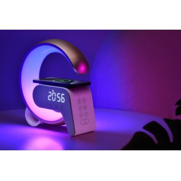 Candeeiro LED RGB com regulação,  despertador e carregamento Qi 30W/230V dourado