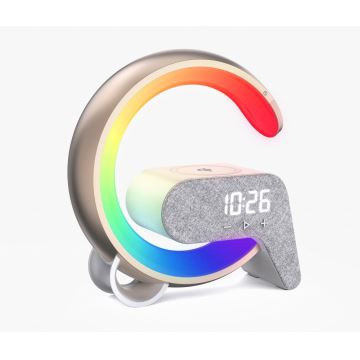 Candeeiro LED RGB com regulação,  despertador e carregamento Qi 30W/230V dourado